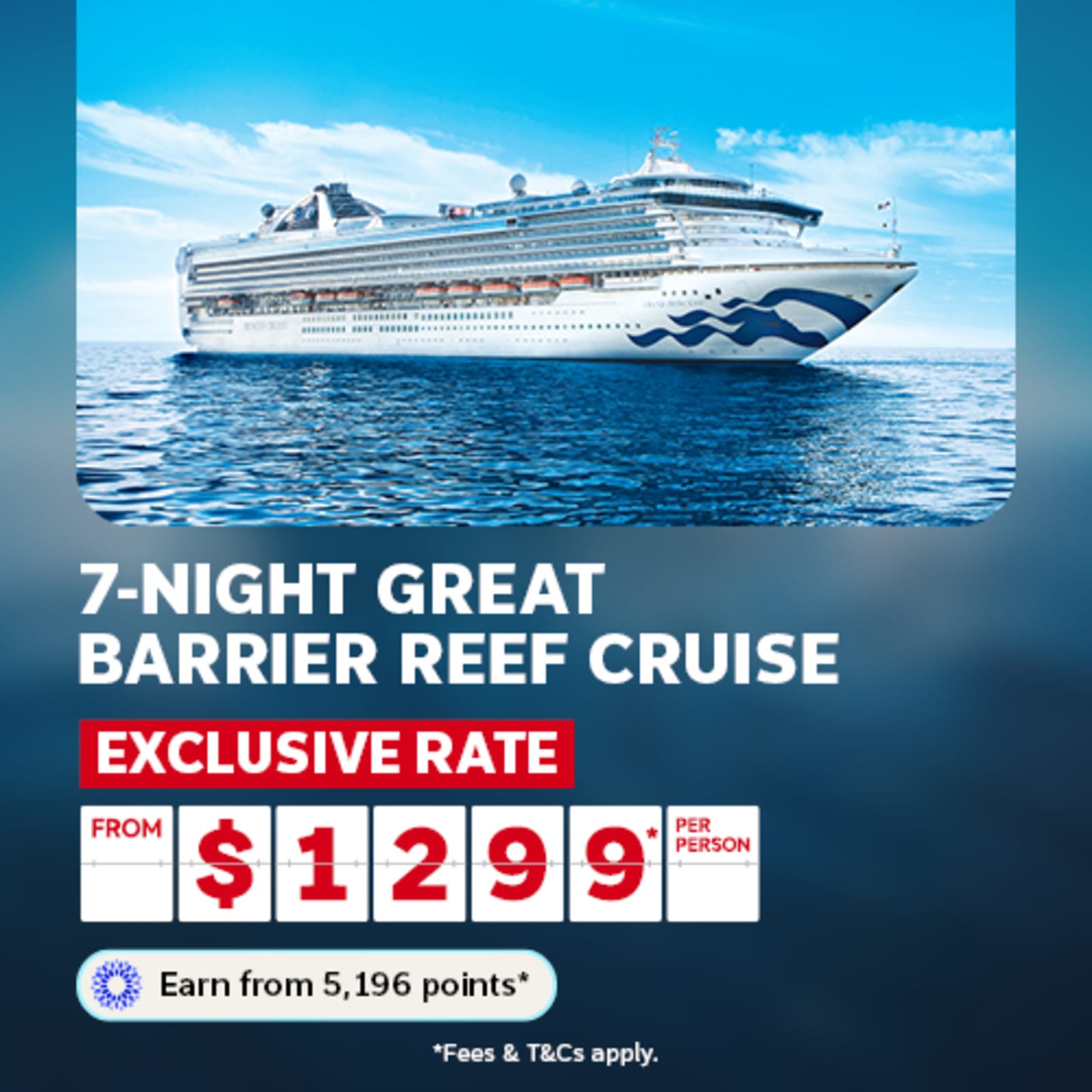 Princess cruise ship at sea featuring a 7-night Great Barrier Reef cruise from $1,299