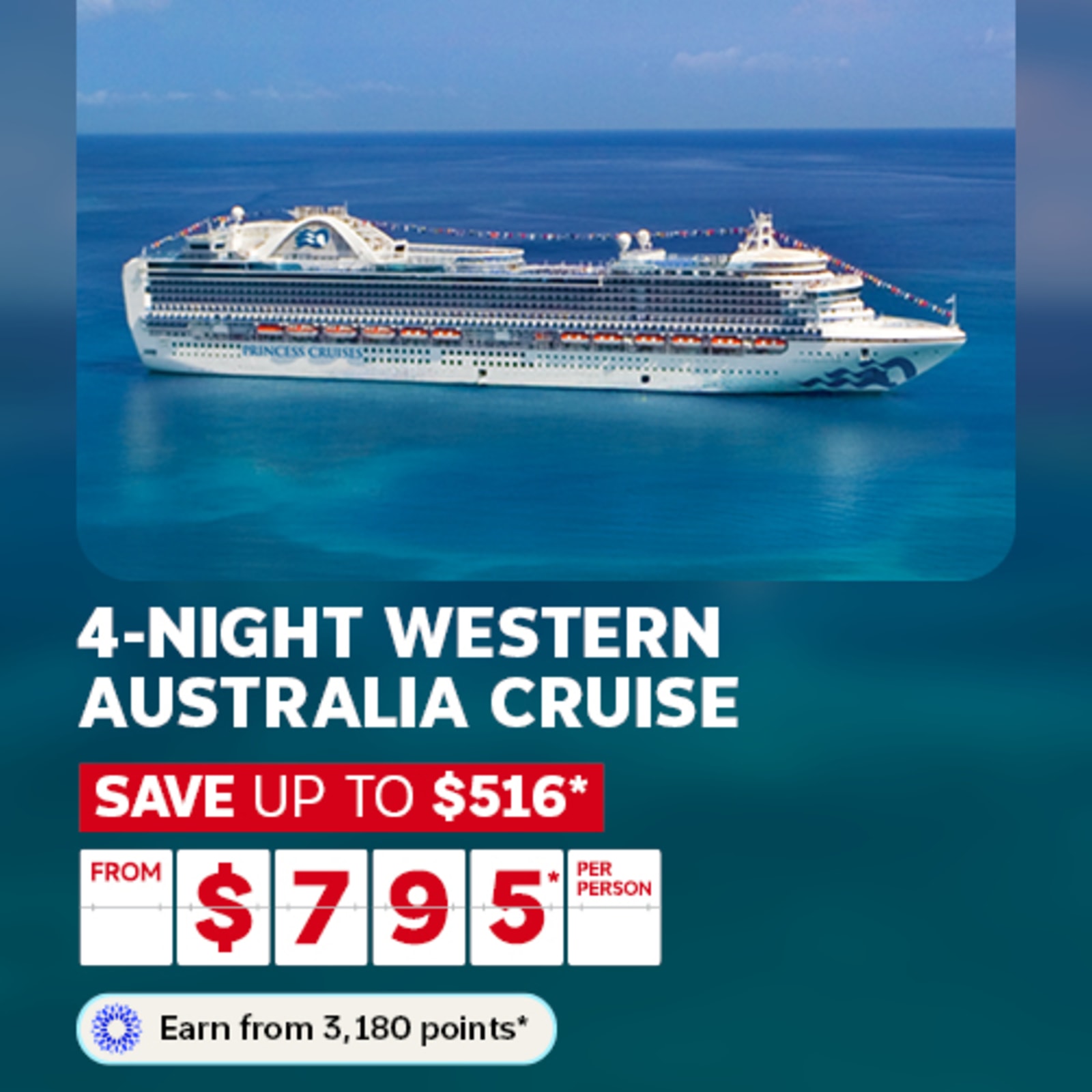 4-night Western Australia cruise | save up to $516* from $795* per person. Earn from 3,180 points*