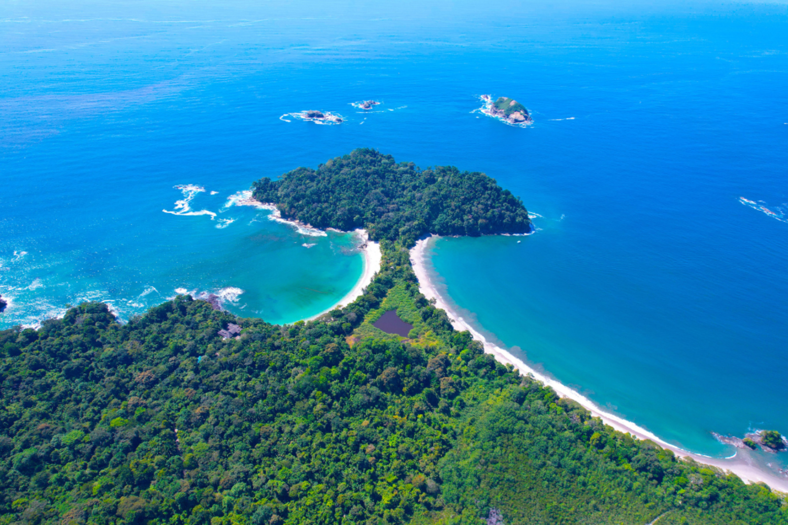 An aerial view of Costa Rica rainforest and beaches