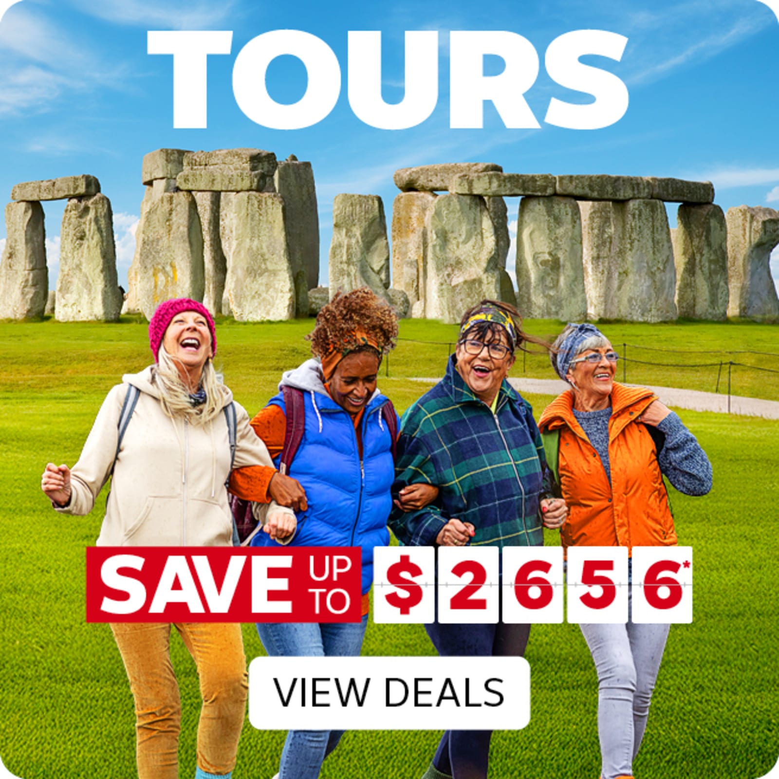 Tours - save up to $2,656* | view deals. Four friends posing in front of Stonehenge