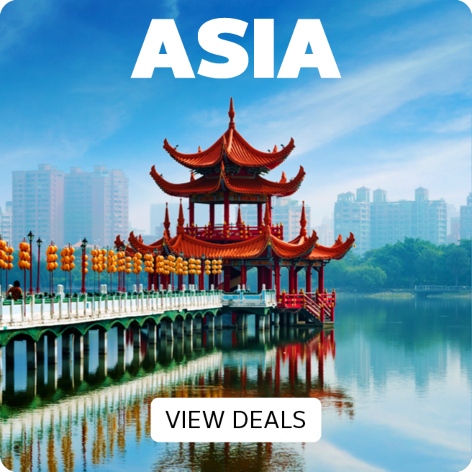 Asia - View Deals. Red pagoda on the water