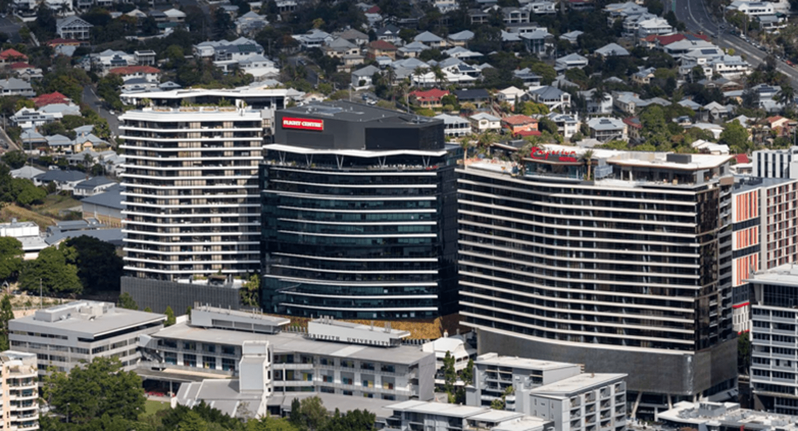 Wide shot of the Flight Centre head office in South Bank Queensland