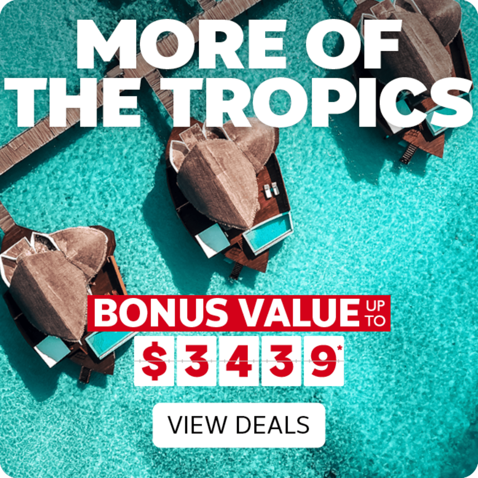 More of the Tropics - bonus value up to $3,439* | view deals. Top down view of a Maldives Bungalow
