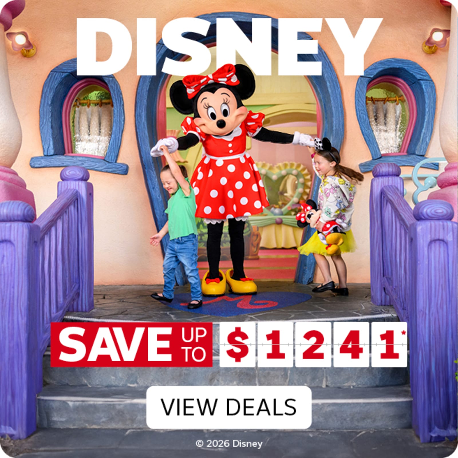 Disney - save up to $1,241* | view deals. Minnie Mouse with two children