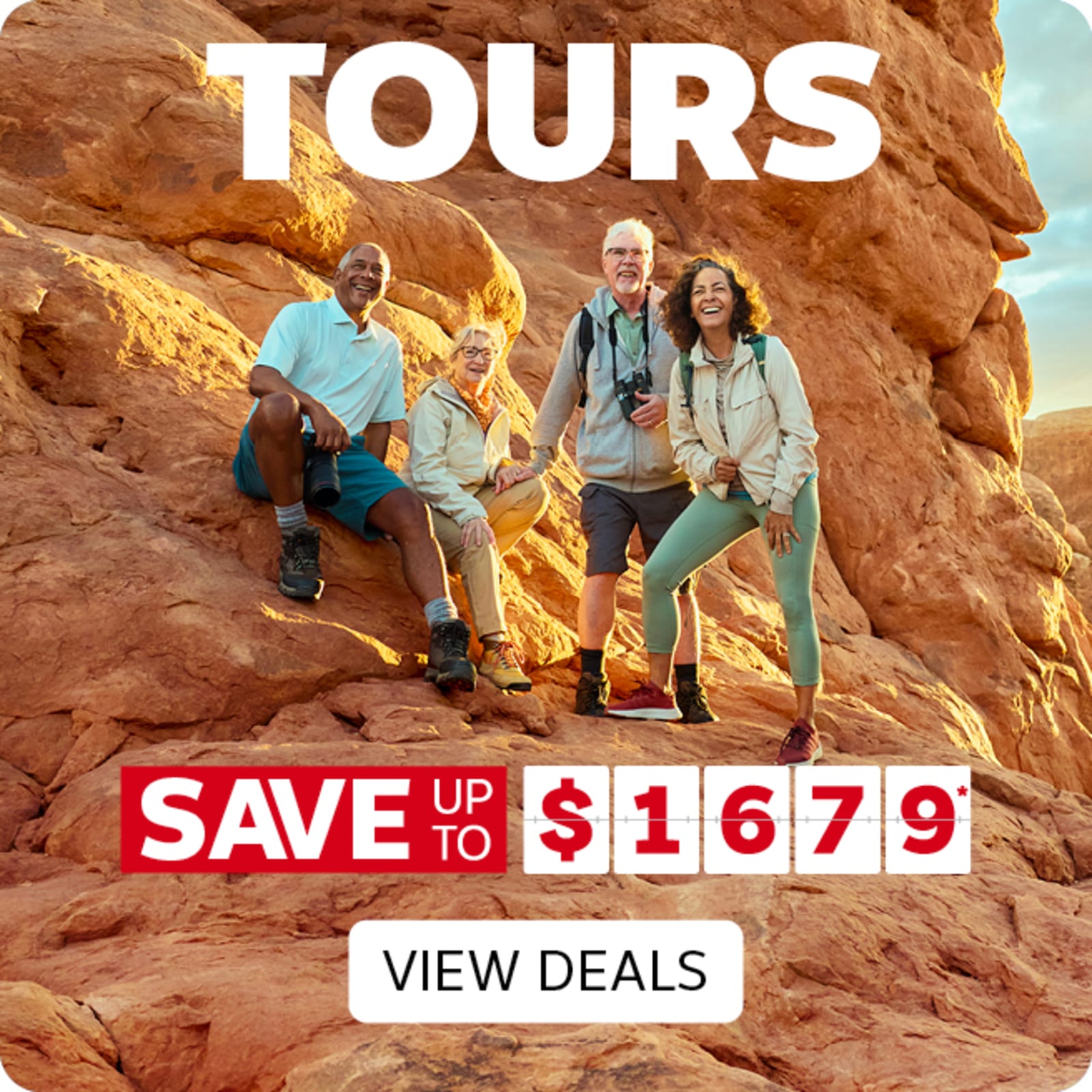 Tours - save up to $1,679* | View Deals. Four elderly people standing on a rock