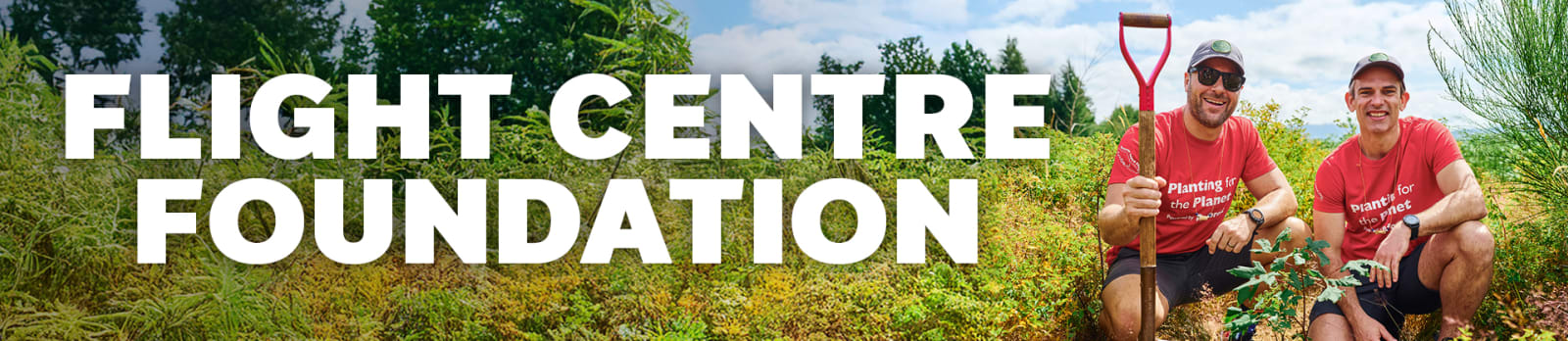 Flight Centre Foundations | two flight centre staff kneeling planting trees