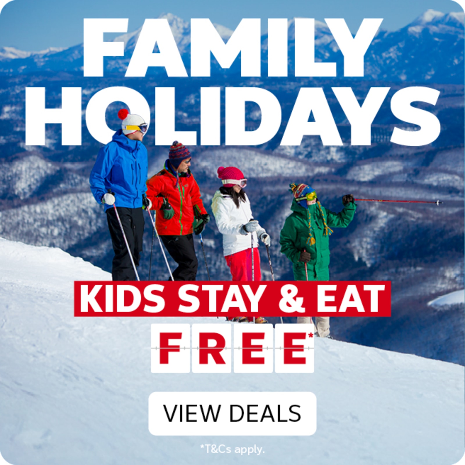 Family holidays | kids stay & eat free* - view deals. Family of 4 skiing