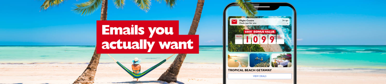 Emails you actually want - woman relaxing in a hammock on a beach