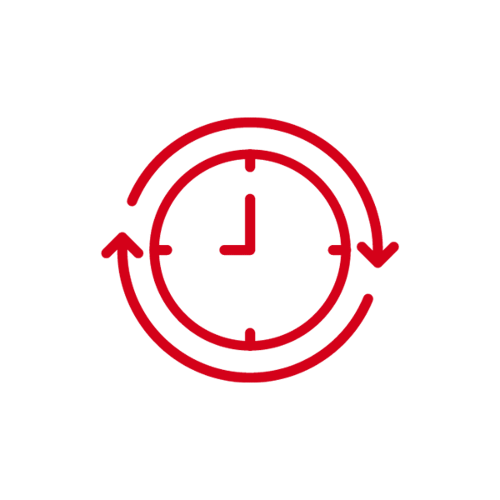 Clock with two spinning arrows icon