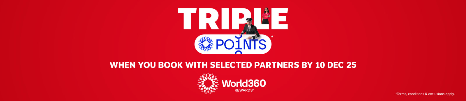 Triple points* when you book with selected partners by 10 Dec 25 | World360 Rewards | *Terms, Conditions & exclusions apply.