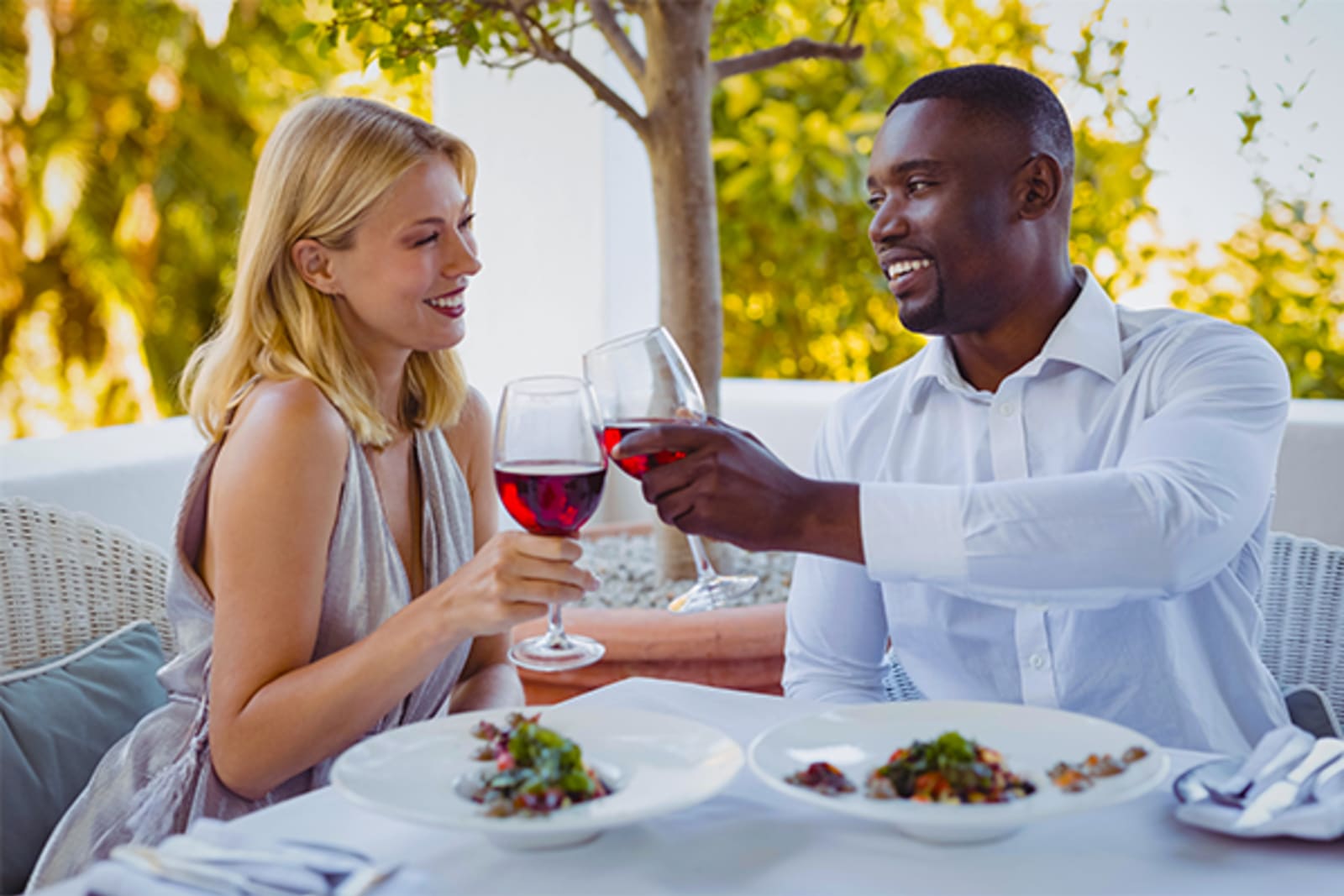 Couple drinking red wine together