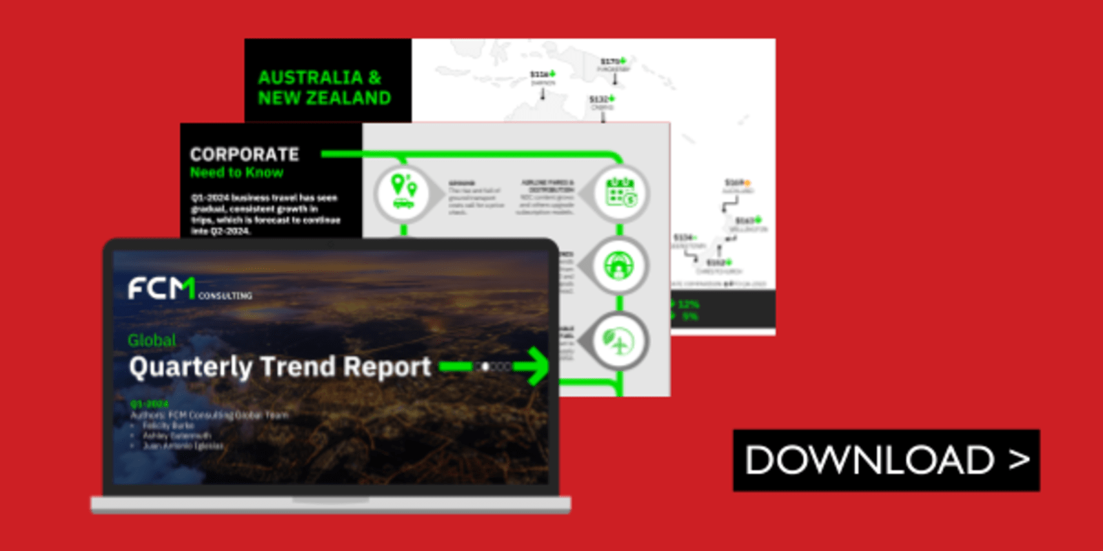 Quarterly Trend Report - laptop showing a presentation