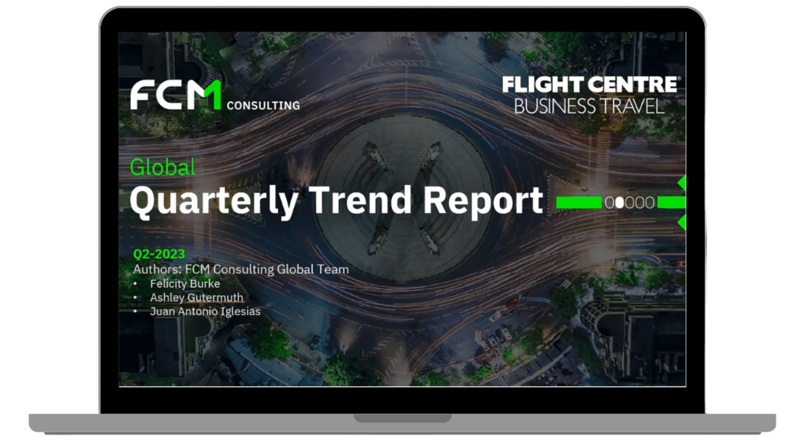 Quarterly Trend Report - laptop showing a presentation
