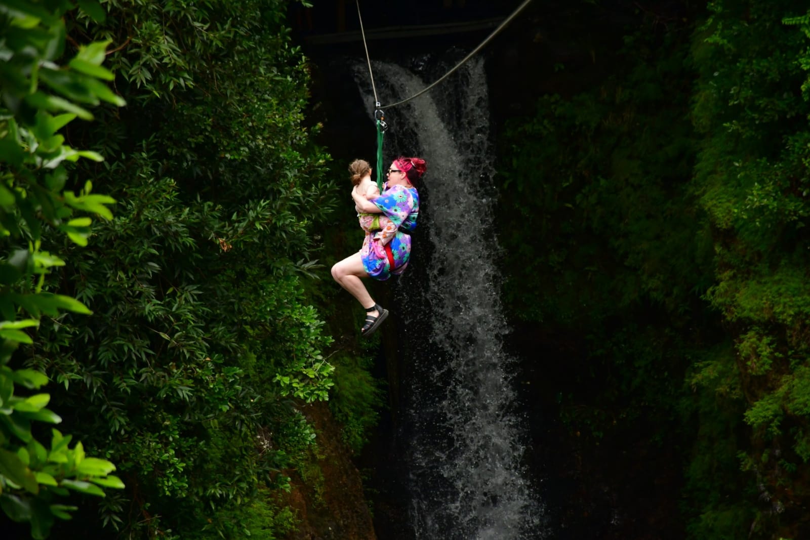 mother and kid zipline