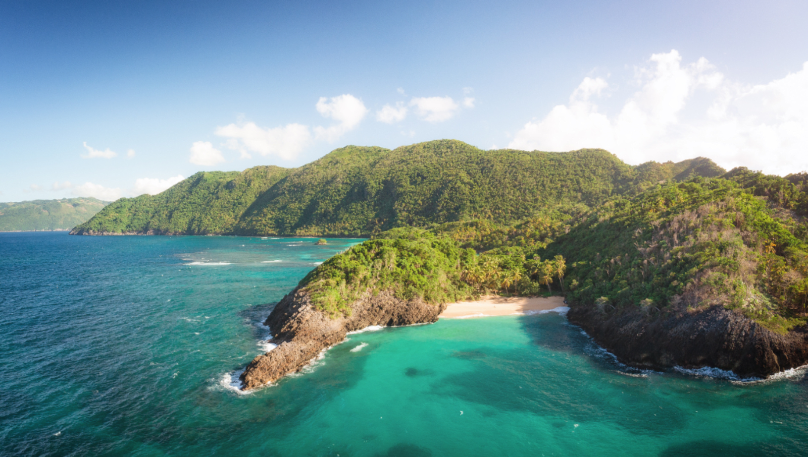 The coast of Dominican Republic with beach and green landscape