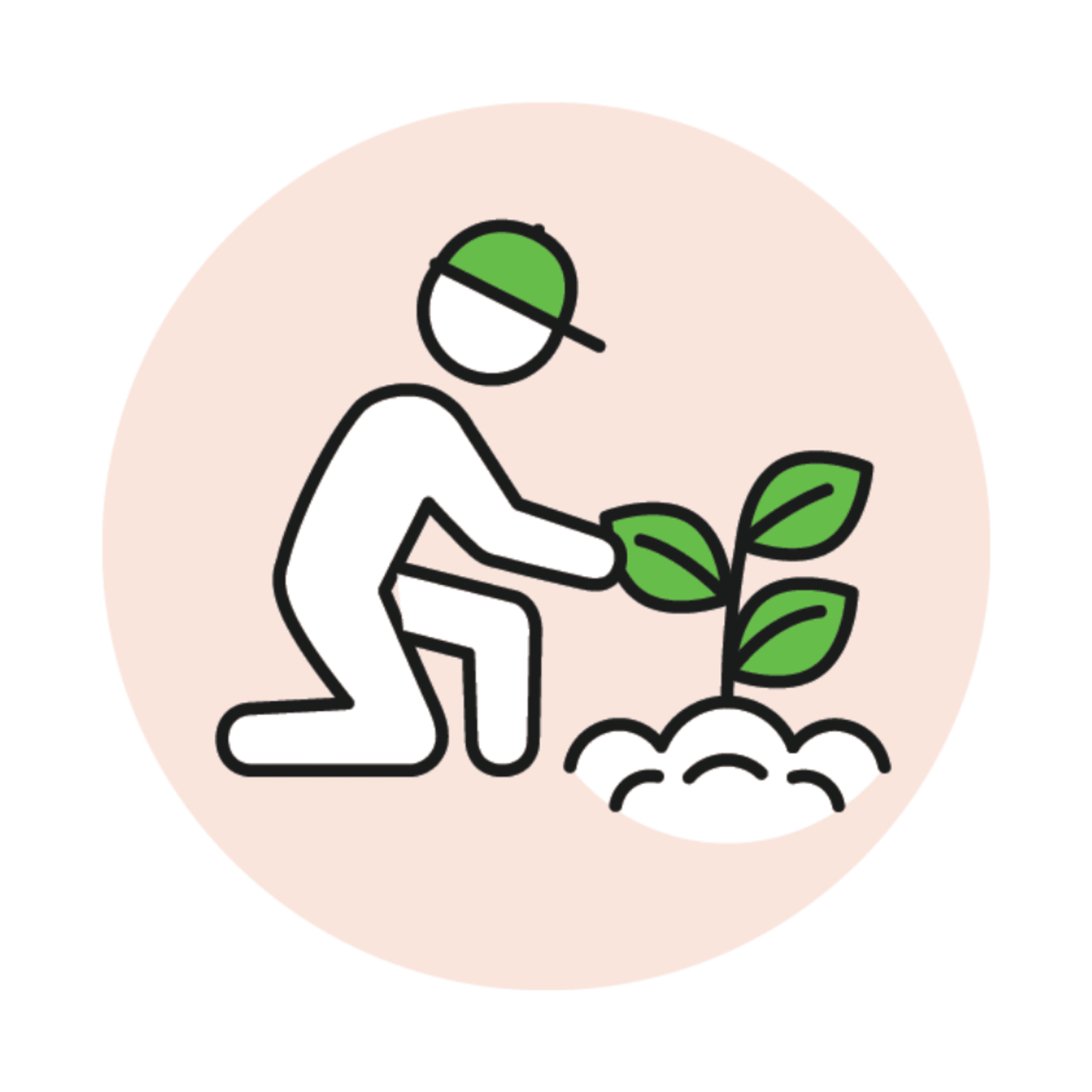 man kneeling down touching plant icon