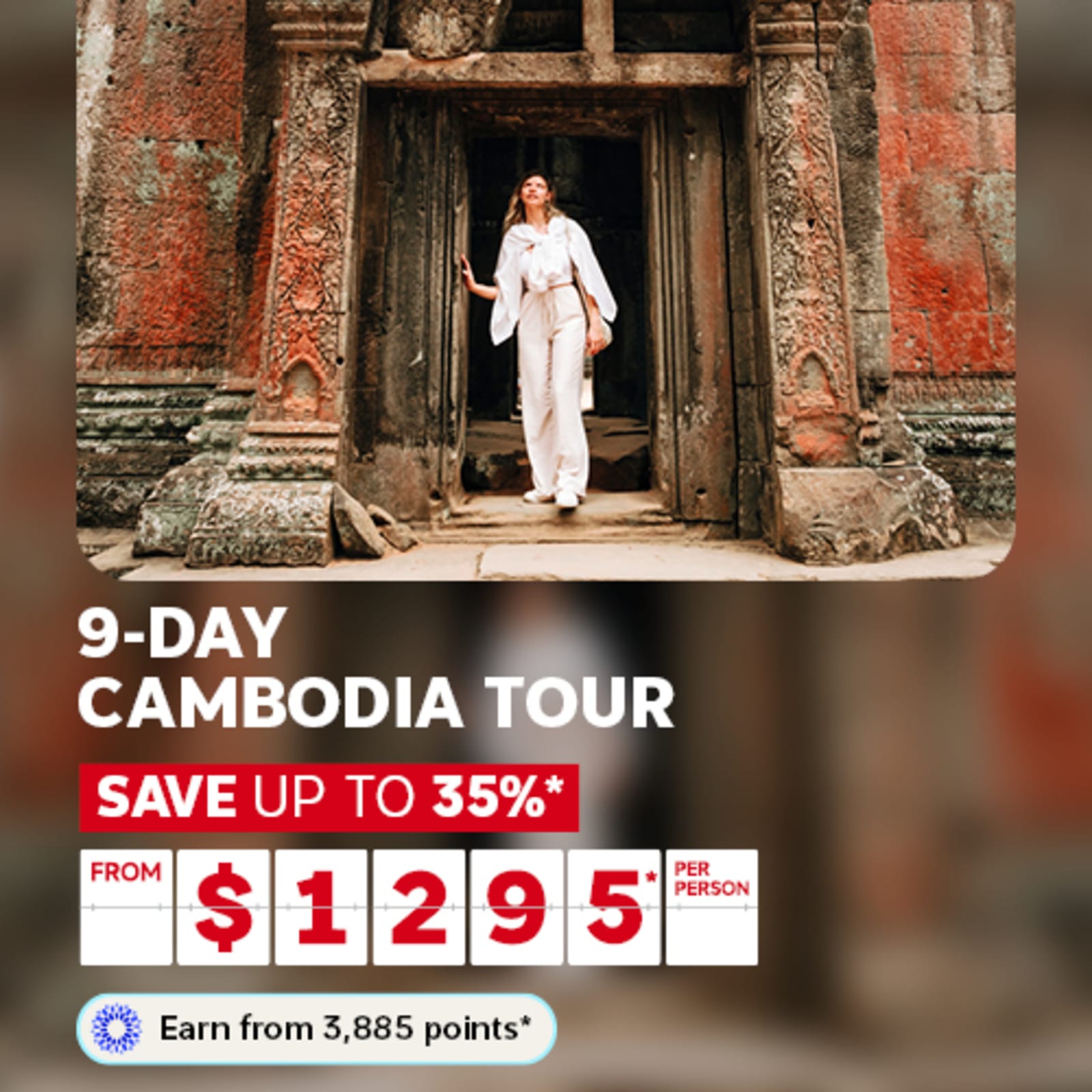 Traveller standing in an ancient Cambodian temple doorway featuring an 8 day Cambodia tour saving up to 35% from $1295 per person