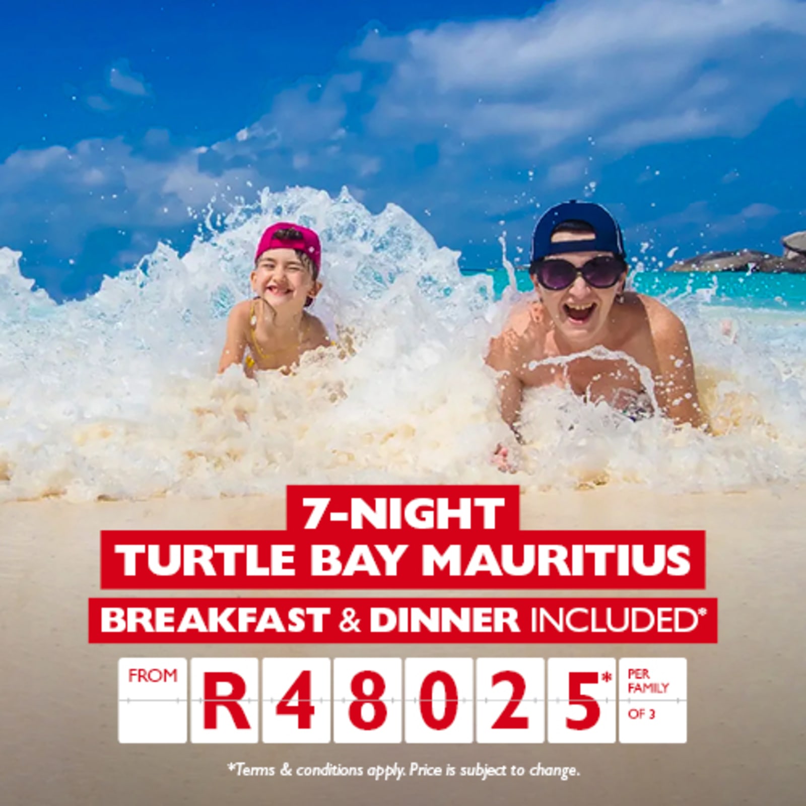 7-night Turtle Bay Mauritius. Breakfast & dinner included* from R48025* per family of 4