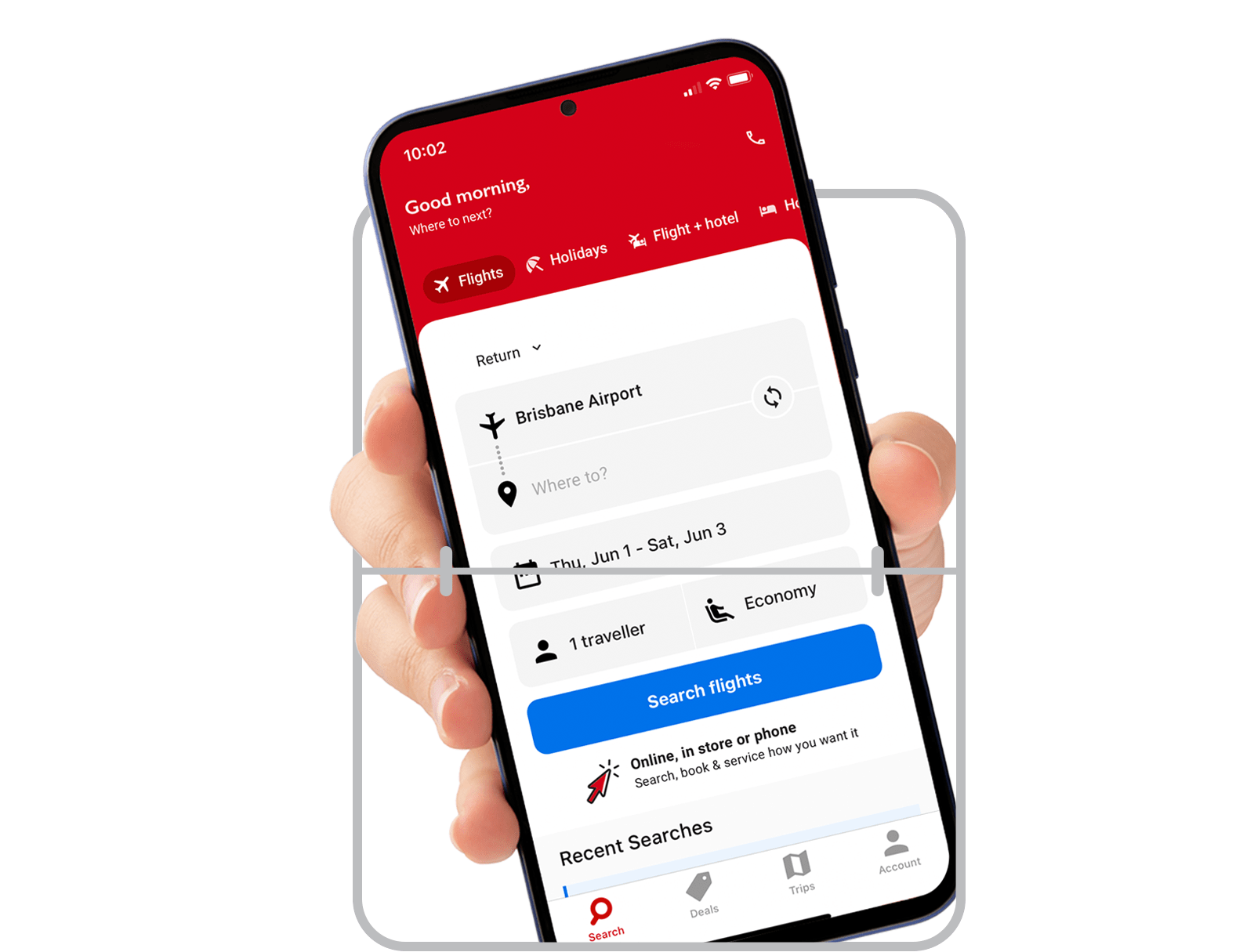 Phone screen advertising the Flight Centre App
