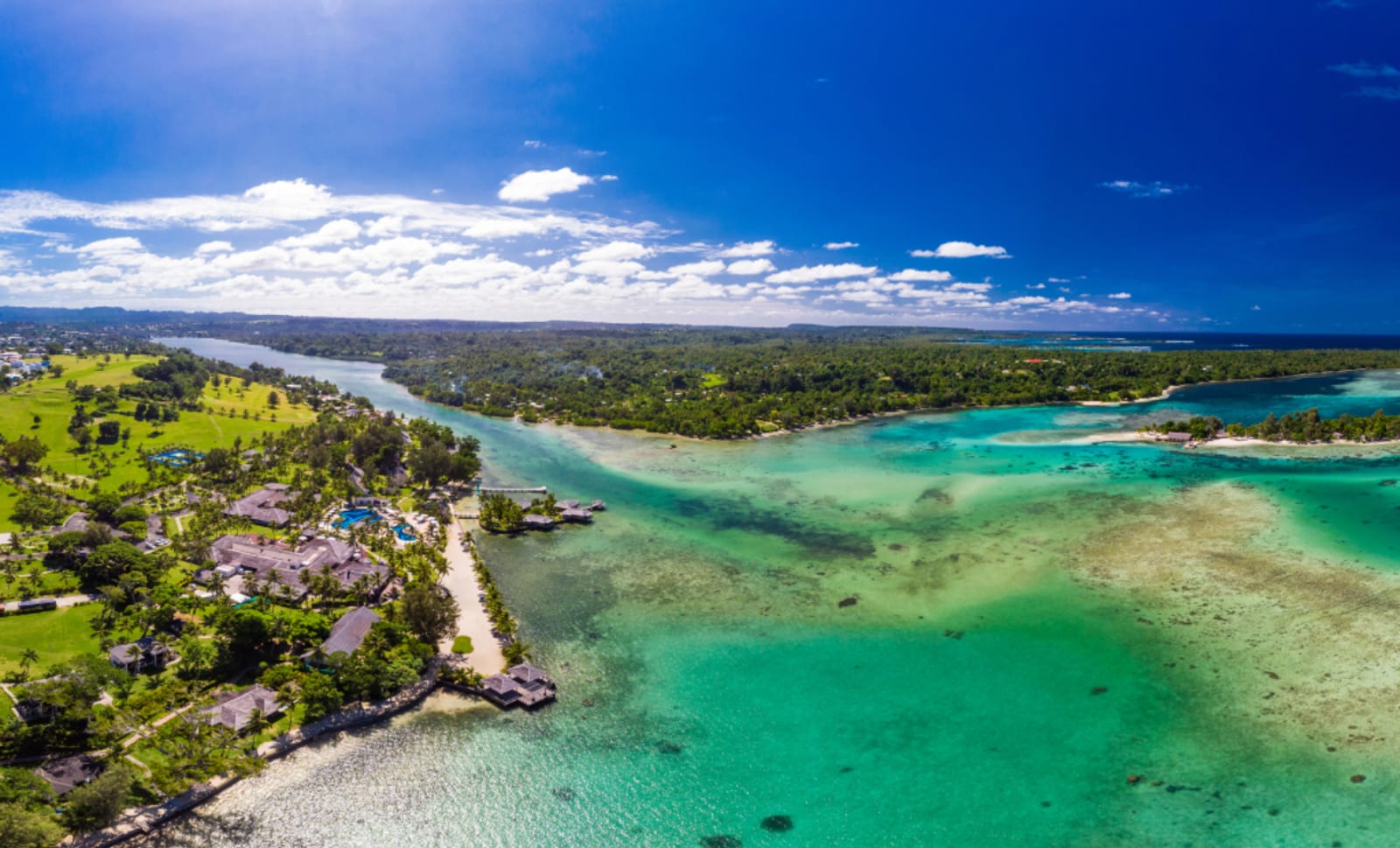Drone aerial view of Erakor Island, Vanuatu, near Port Vila