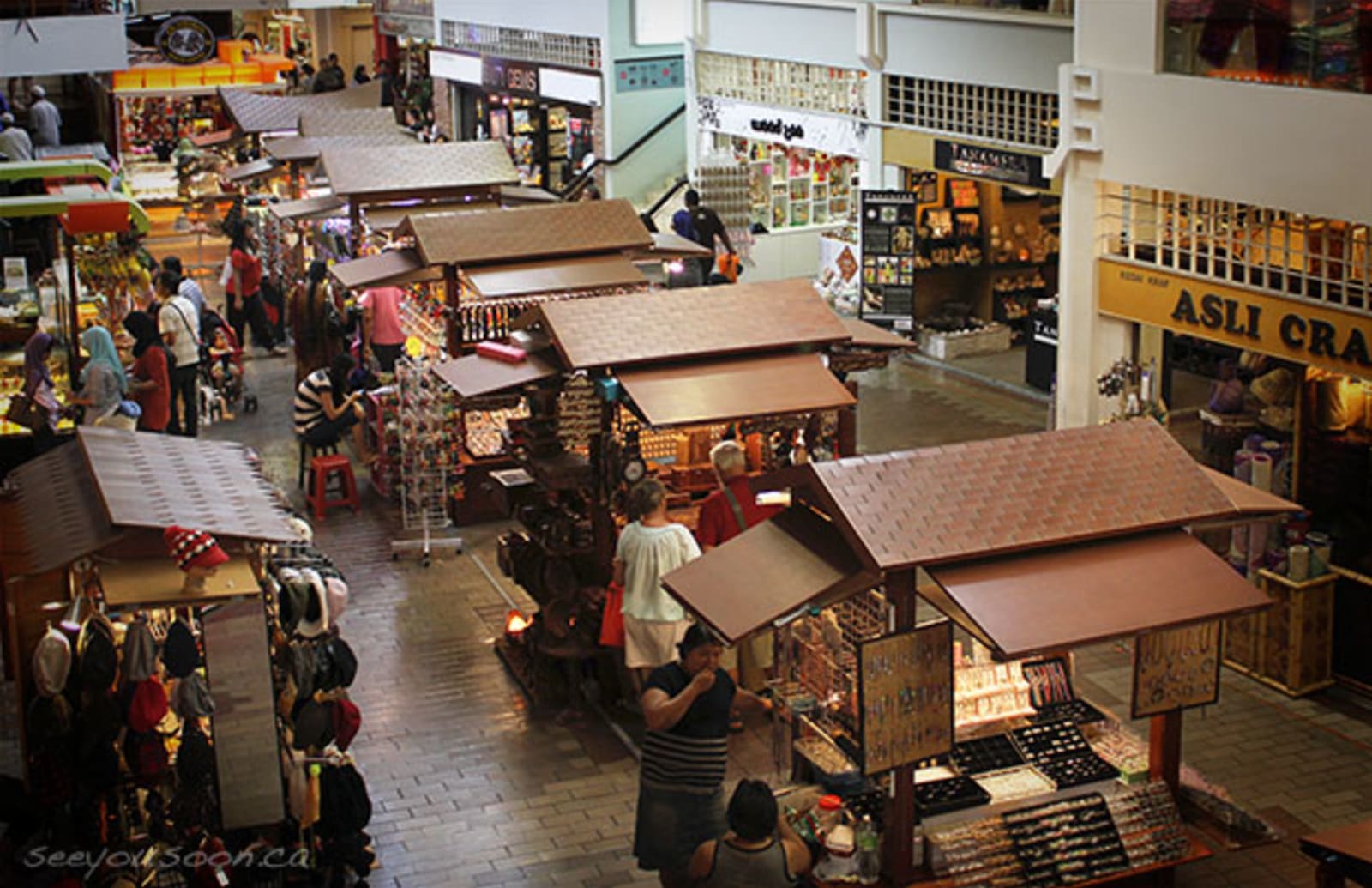 Overhead view of a busy market stall street