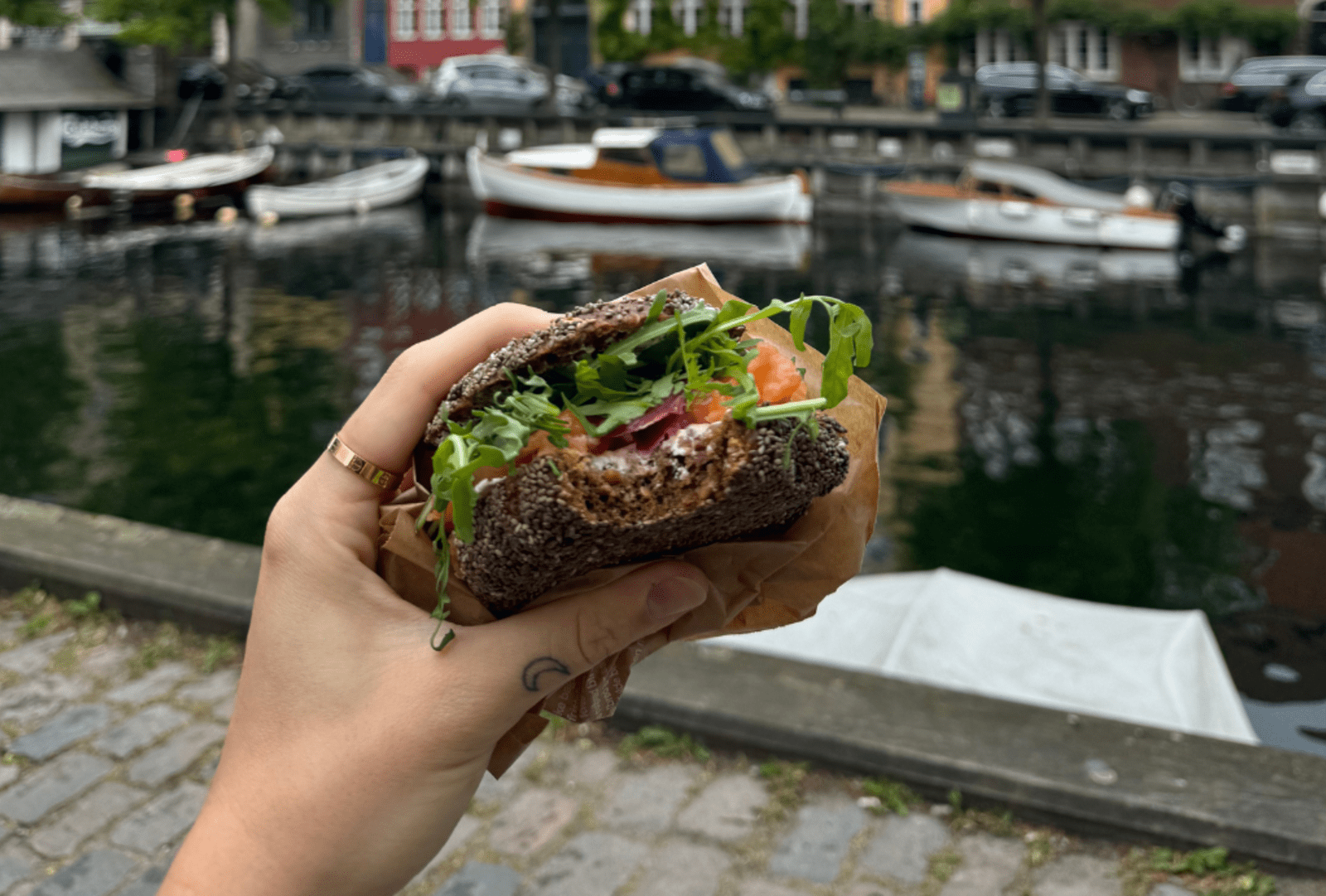 Smoked salmon bagel from Lagkagehuset in Copenhagen