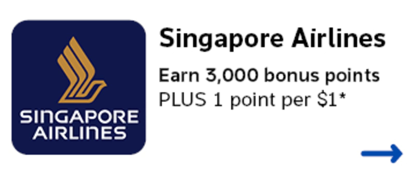 Singapore Airlines: Earn 3,000 bonus points plus 1 point per dollar