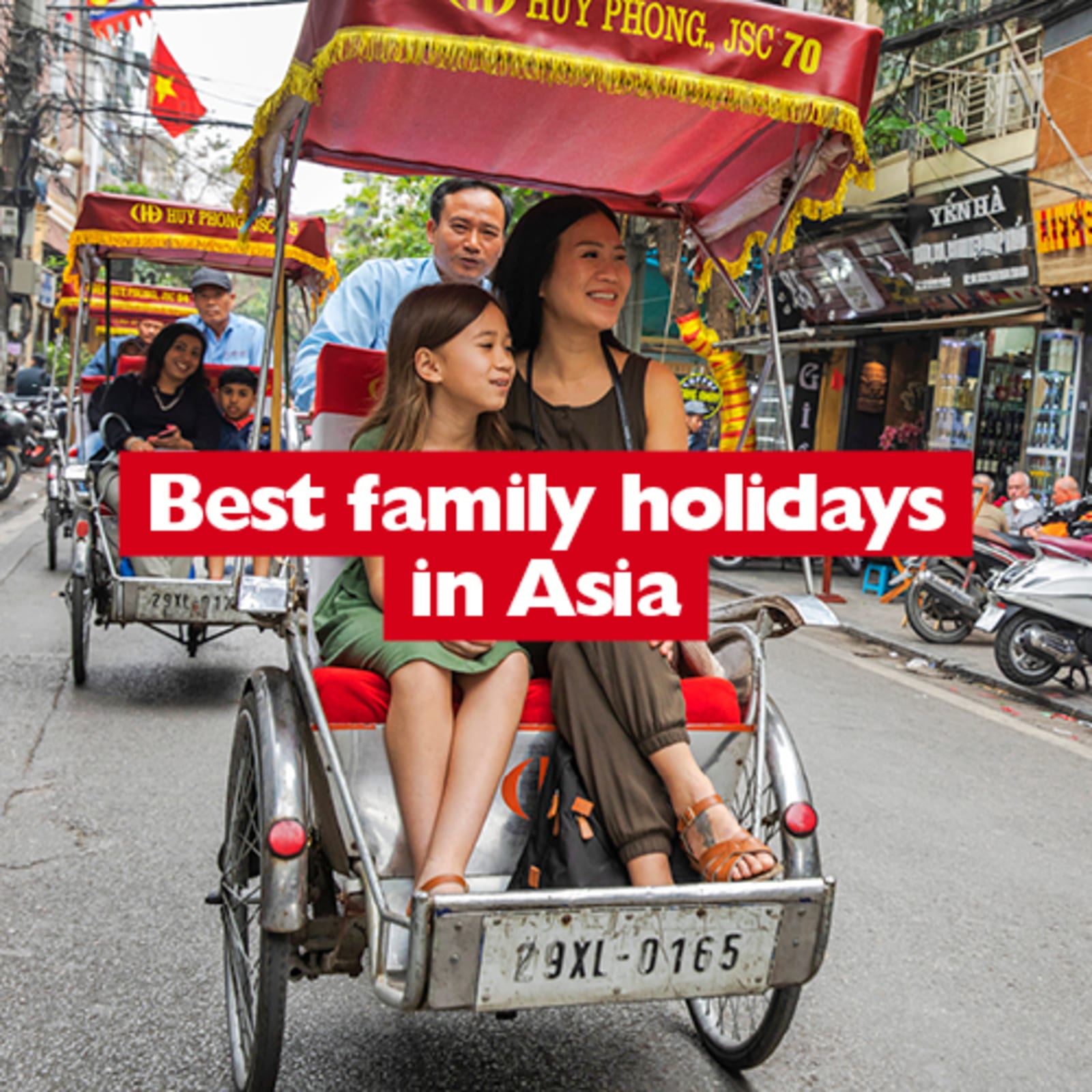 Best Family Holidays in Asia - family riding a rickshaw
