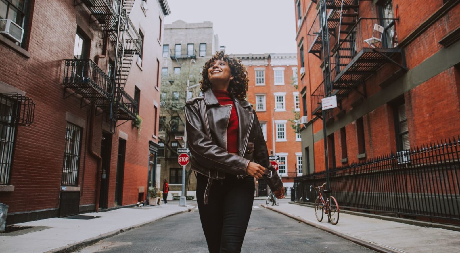 lady walking down street in nyc