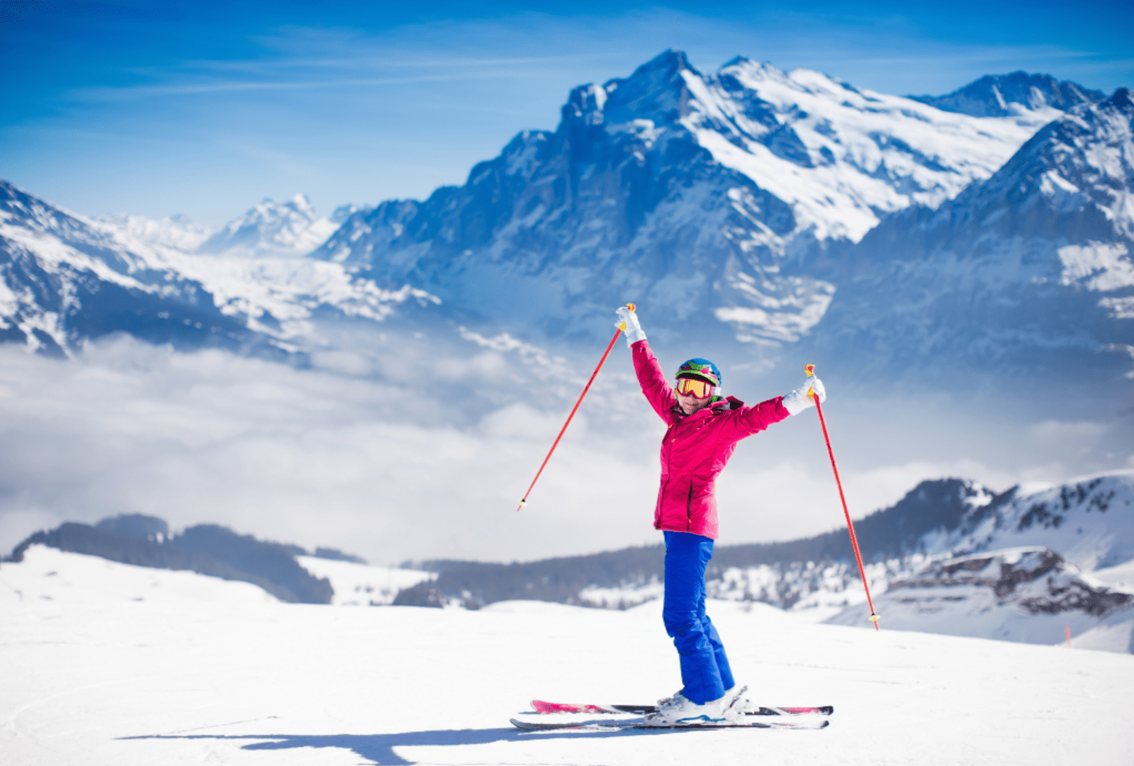 Woman skiing on snowy mountain