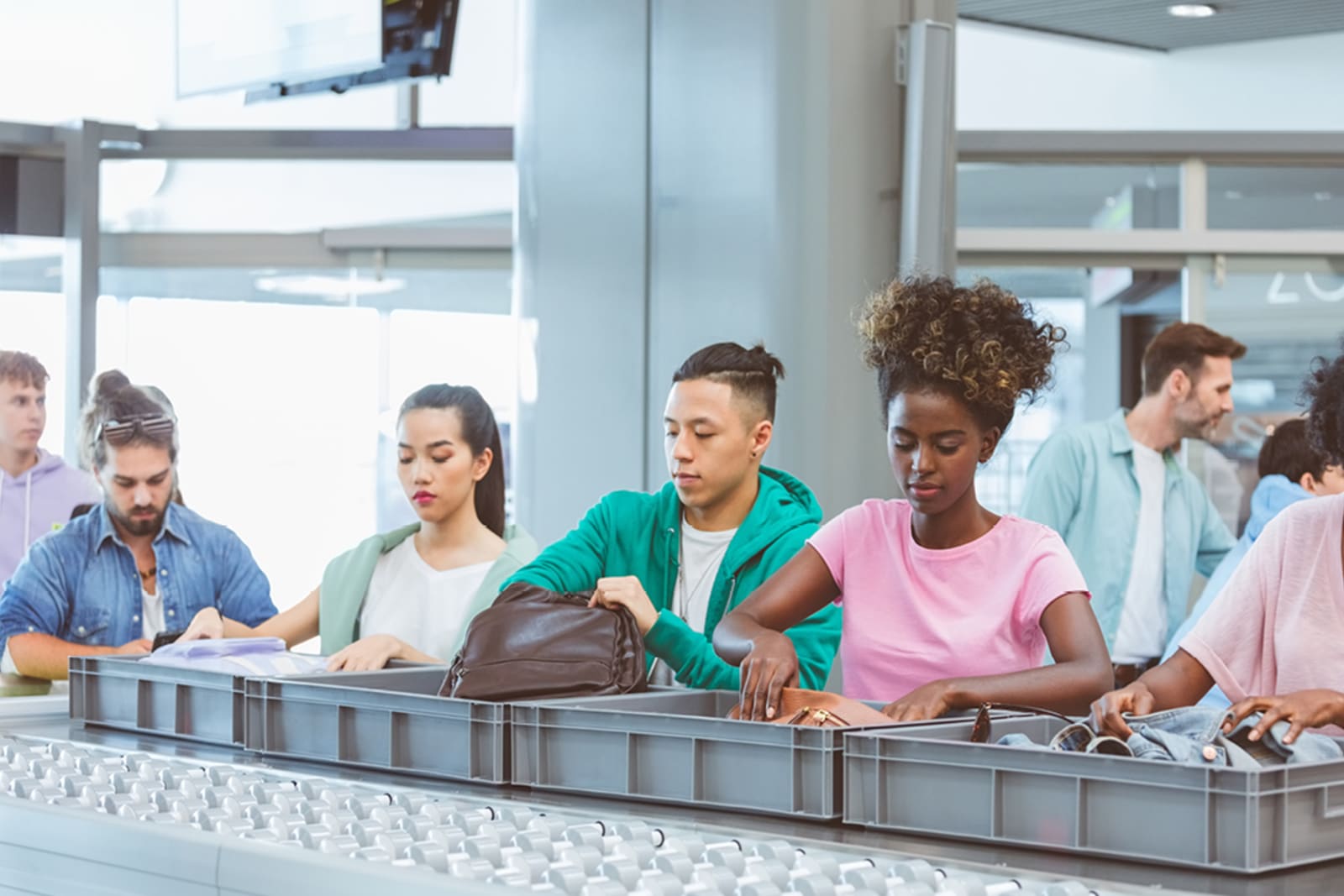 People in line at airport security