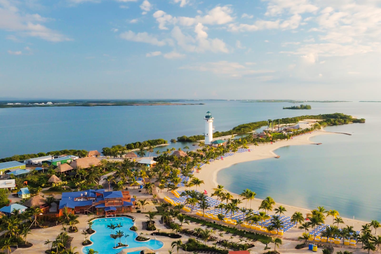 An aerial view of Harvest Caye, a cruise line's private island in Belize