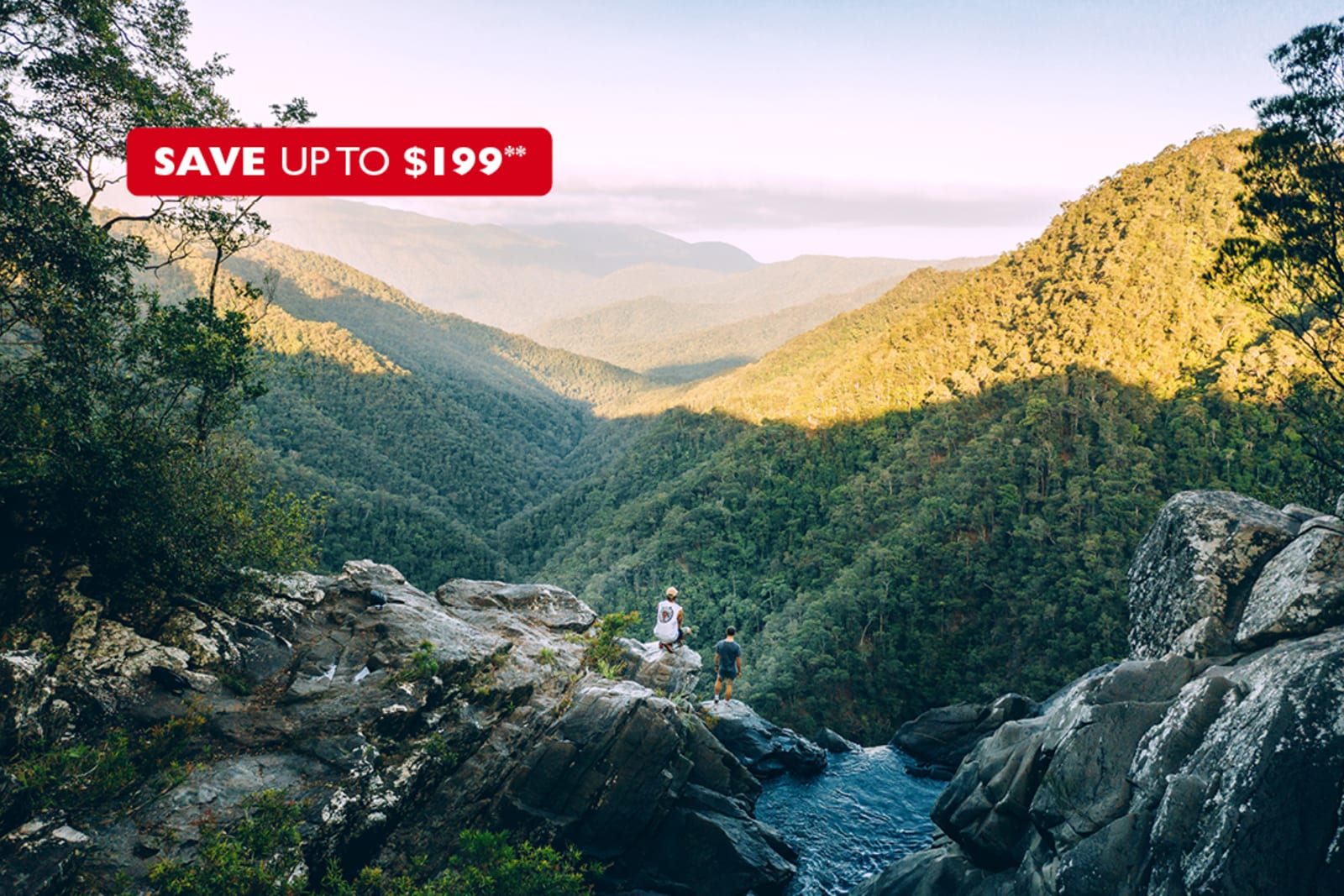 Hikers taking in views of the Atherton Tablelands in Queensland, Australia