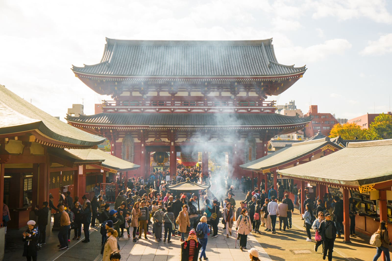 People outside a temple in Tokyo