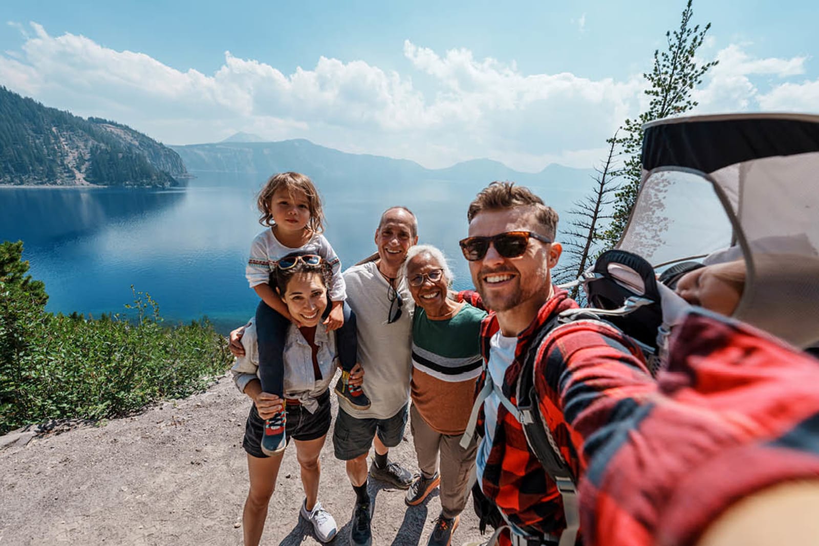 Family at the top of a hiking trail