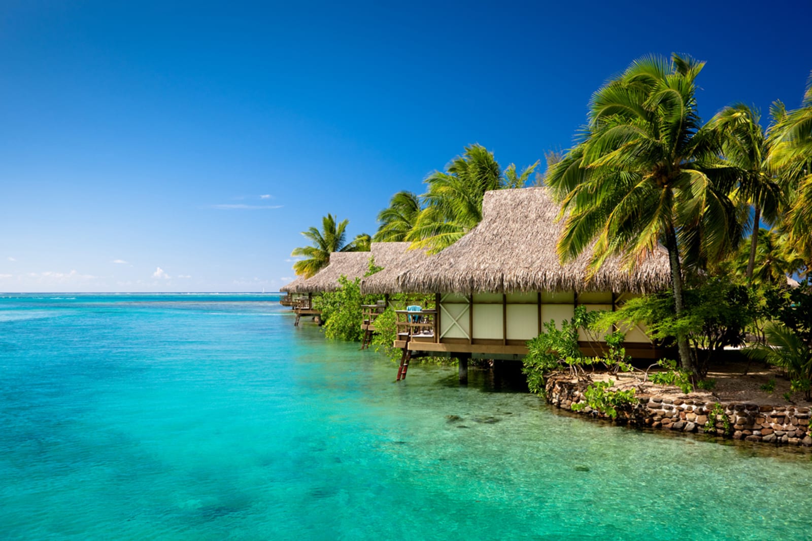Overwater bungalows in Moorea, French Polynesia