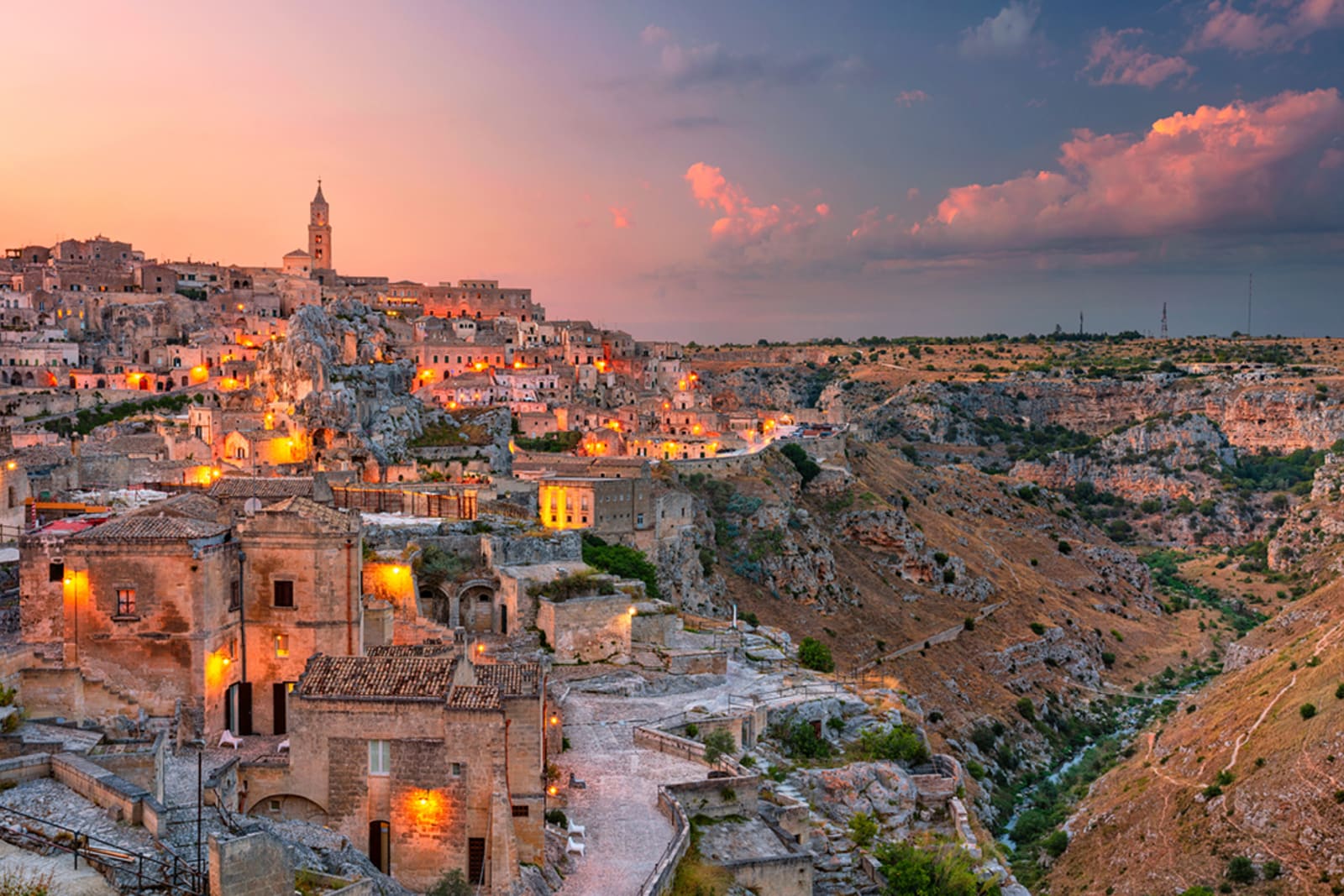 Rocky slopes and stone dwellings of Matera
