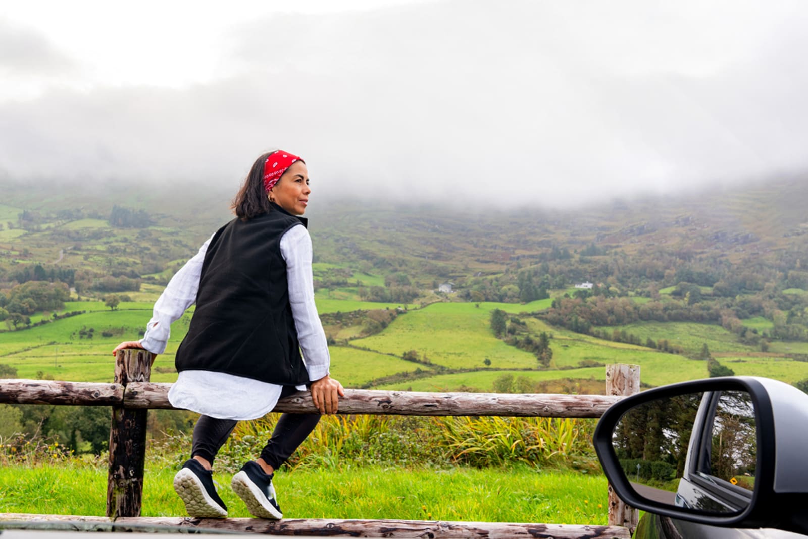Woman on a road trip through Ireland