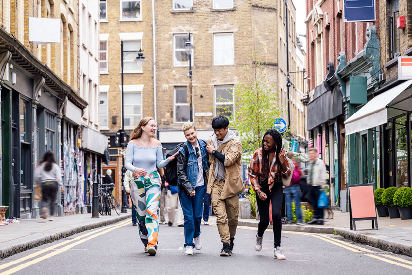 Group of friends in London's Shoreditch neighbourhood