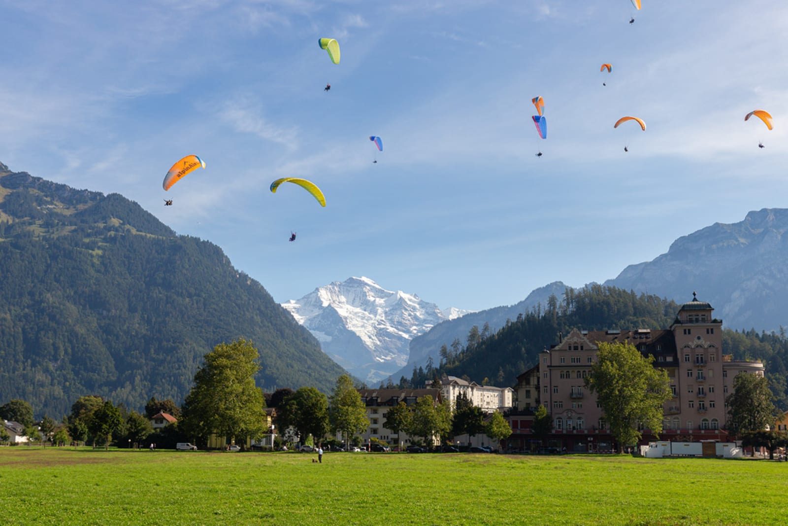 Paragliders in Interlaken, Switzerland