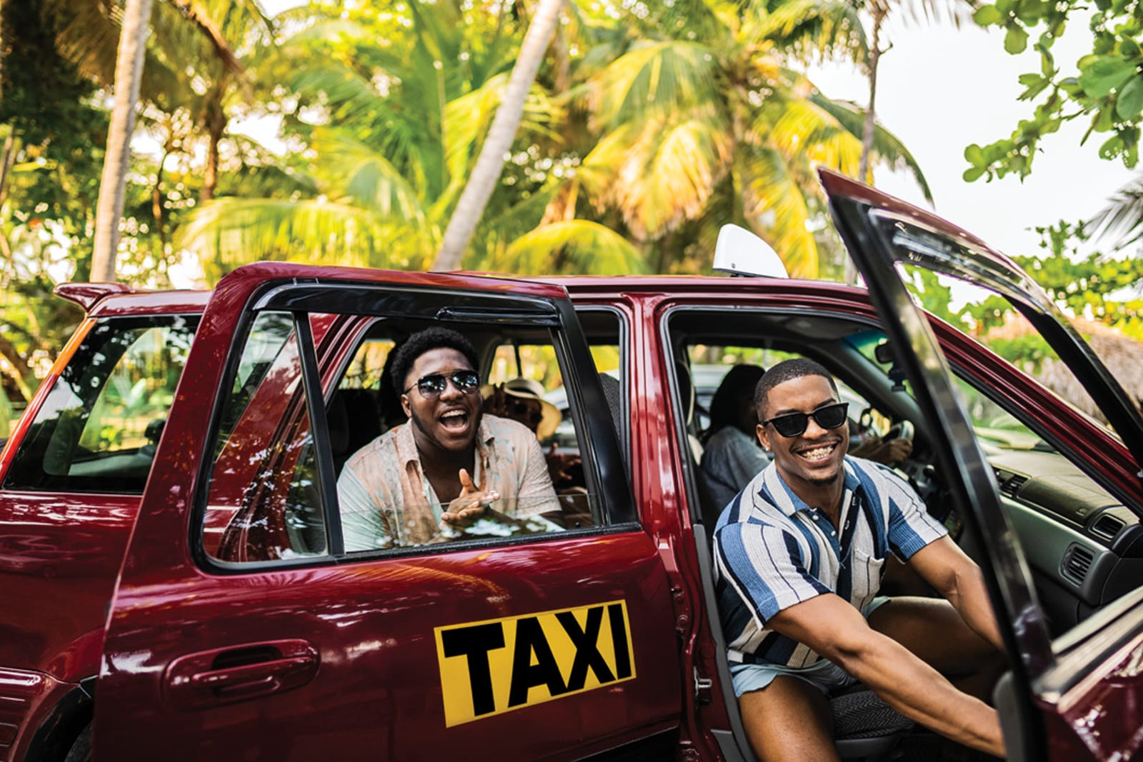 Travellers in a taxi