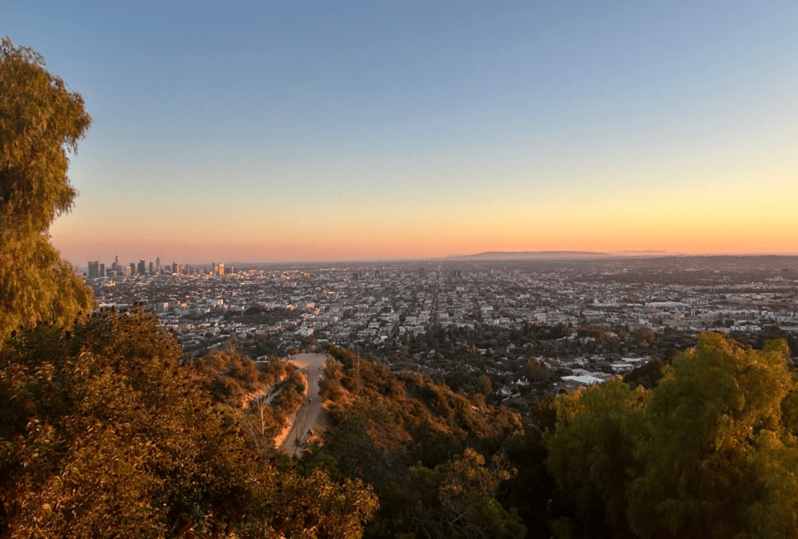 A view of the Los Angeles cityscape from Griffith Observatory at sunset