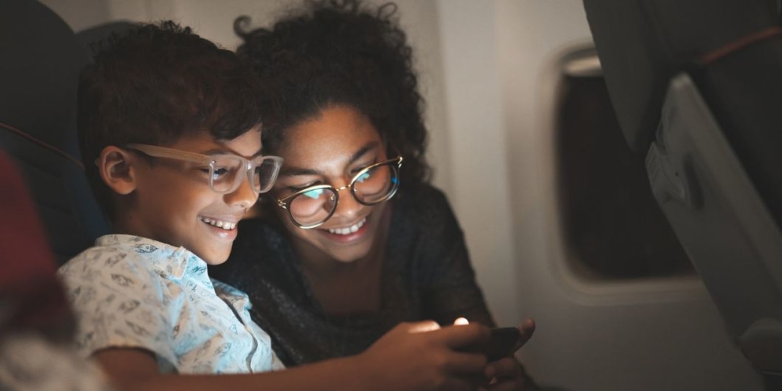 A family together on a night flight