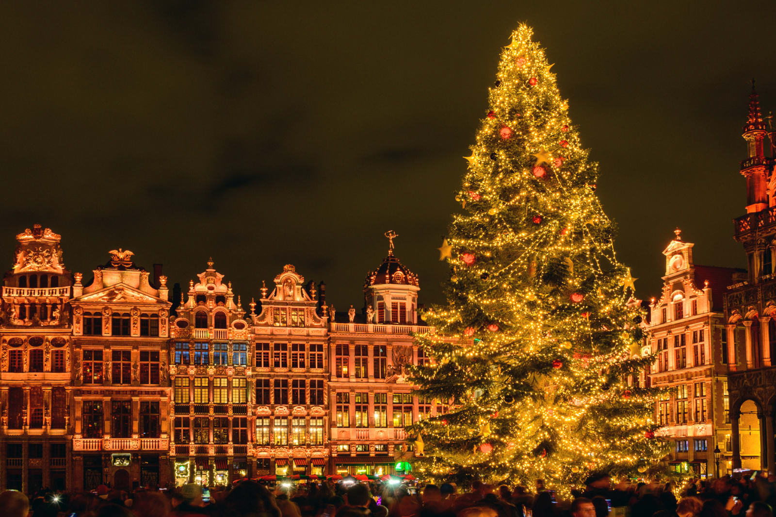 Christmas tree in the iconic "Grand Place" (literally "Big Square") in the centre of Brussels