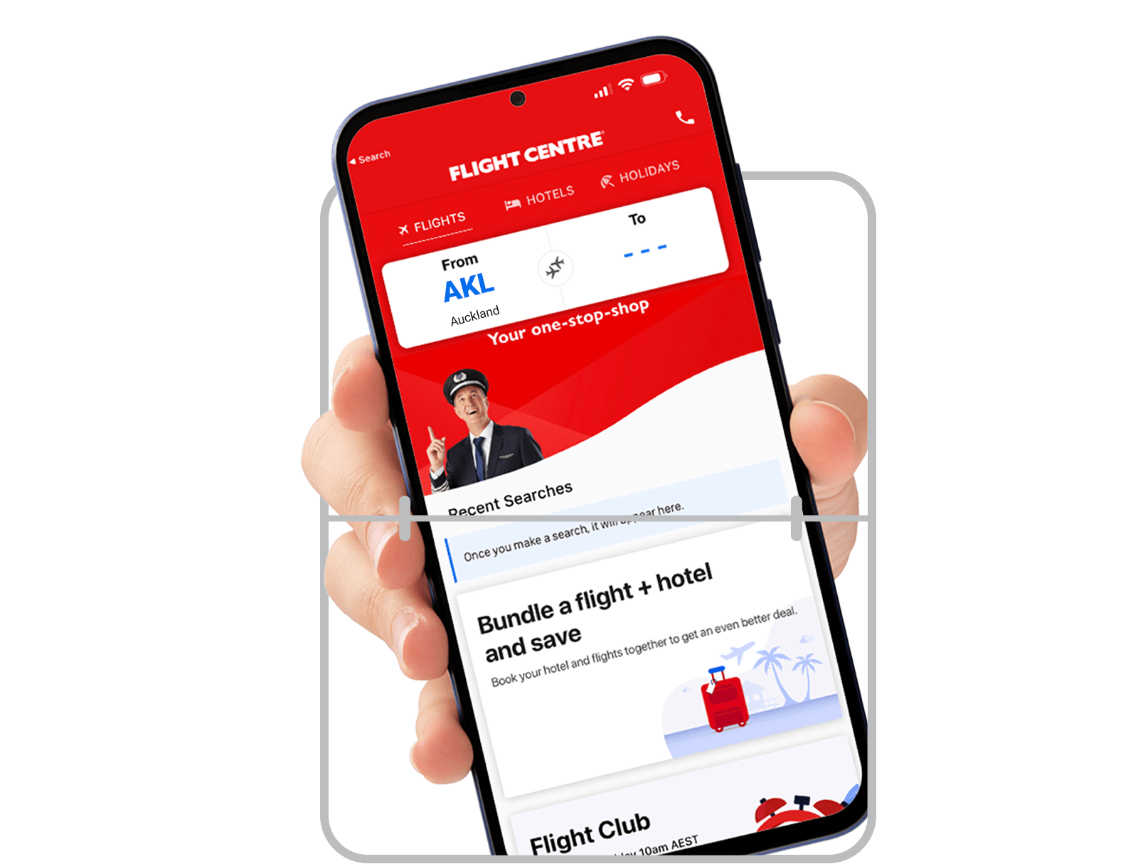 Phone screen advertising the Flight Centre App
