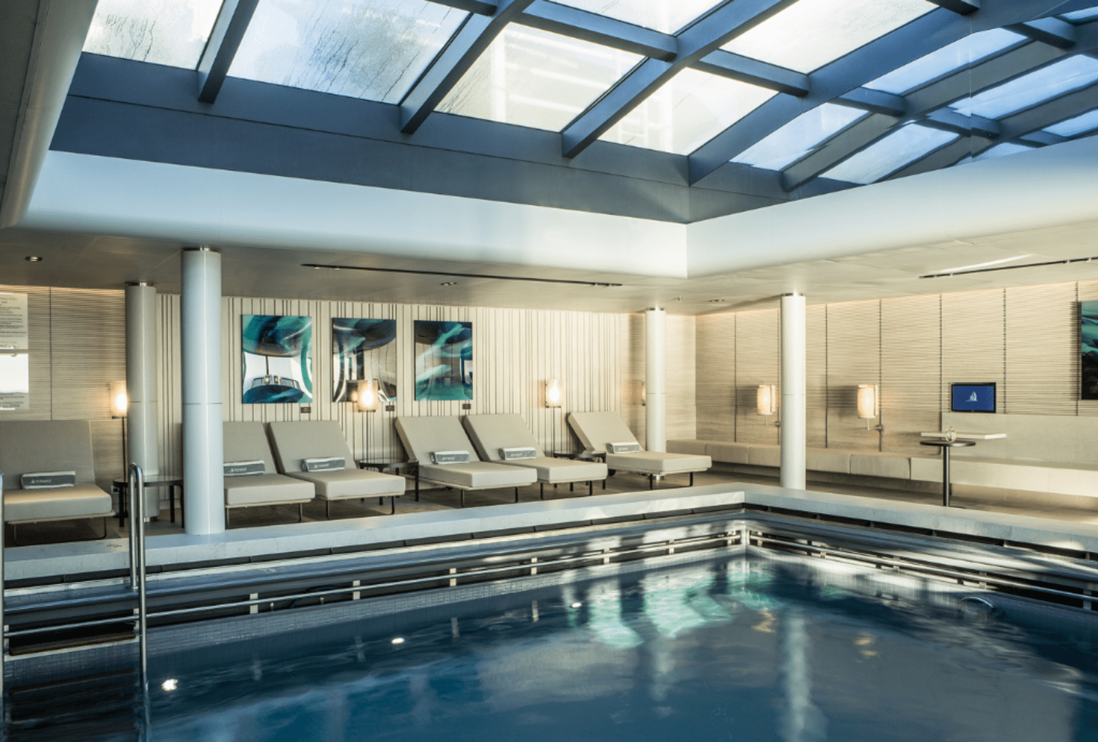 An elegantly furnished indoor spa on a cruise ship