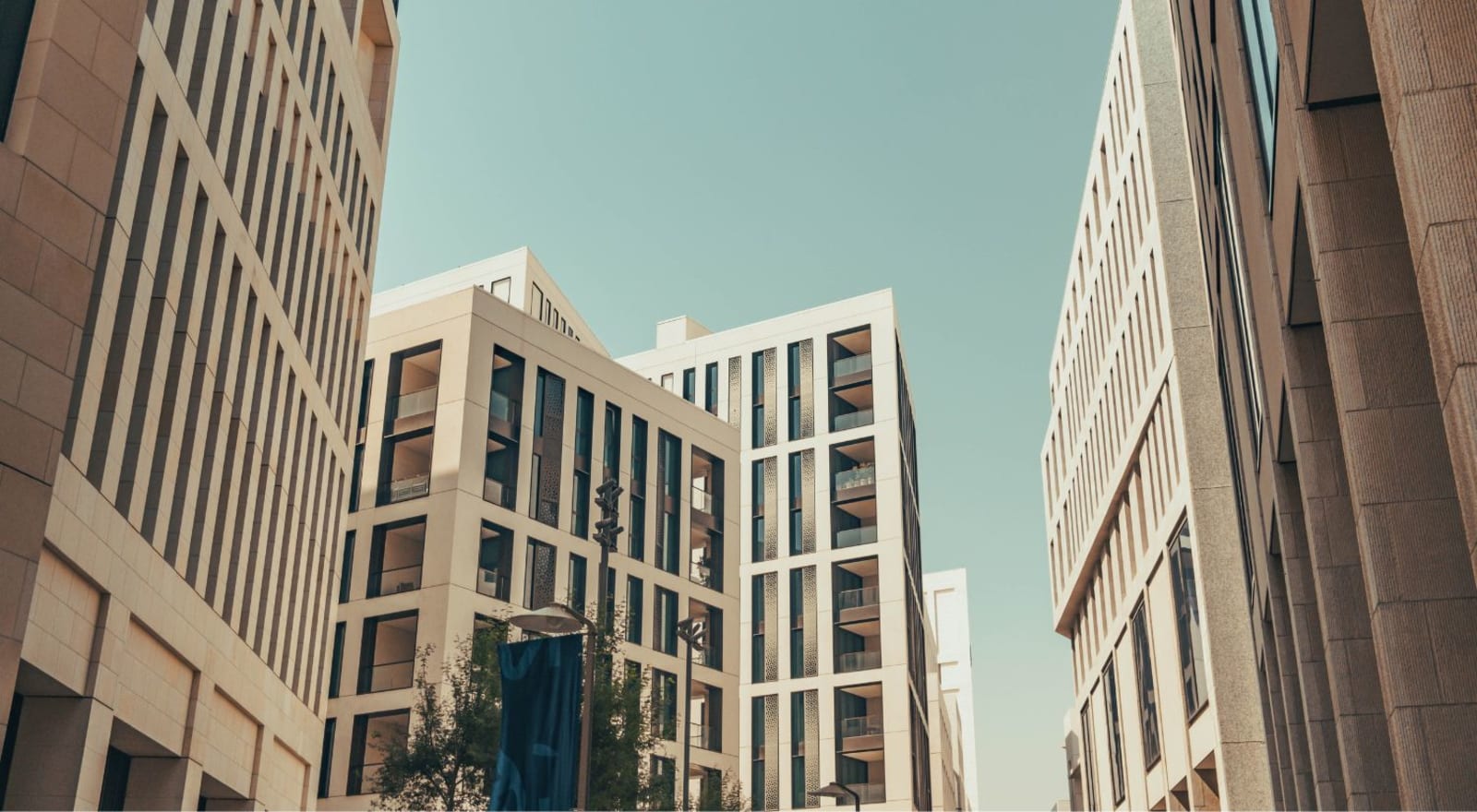 he modern district of Msheireb in the downtown of Doha with creative geometric volumes