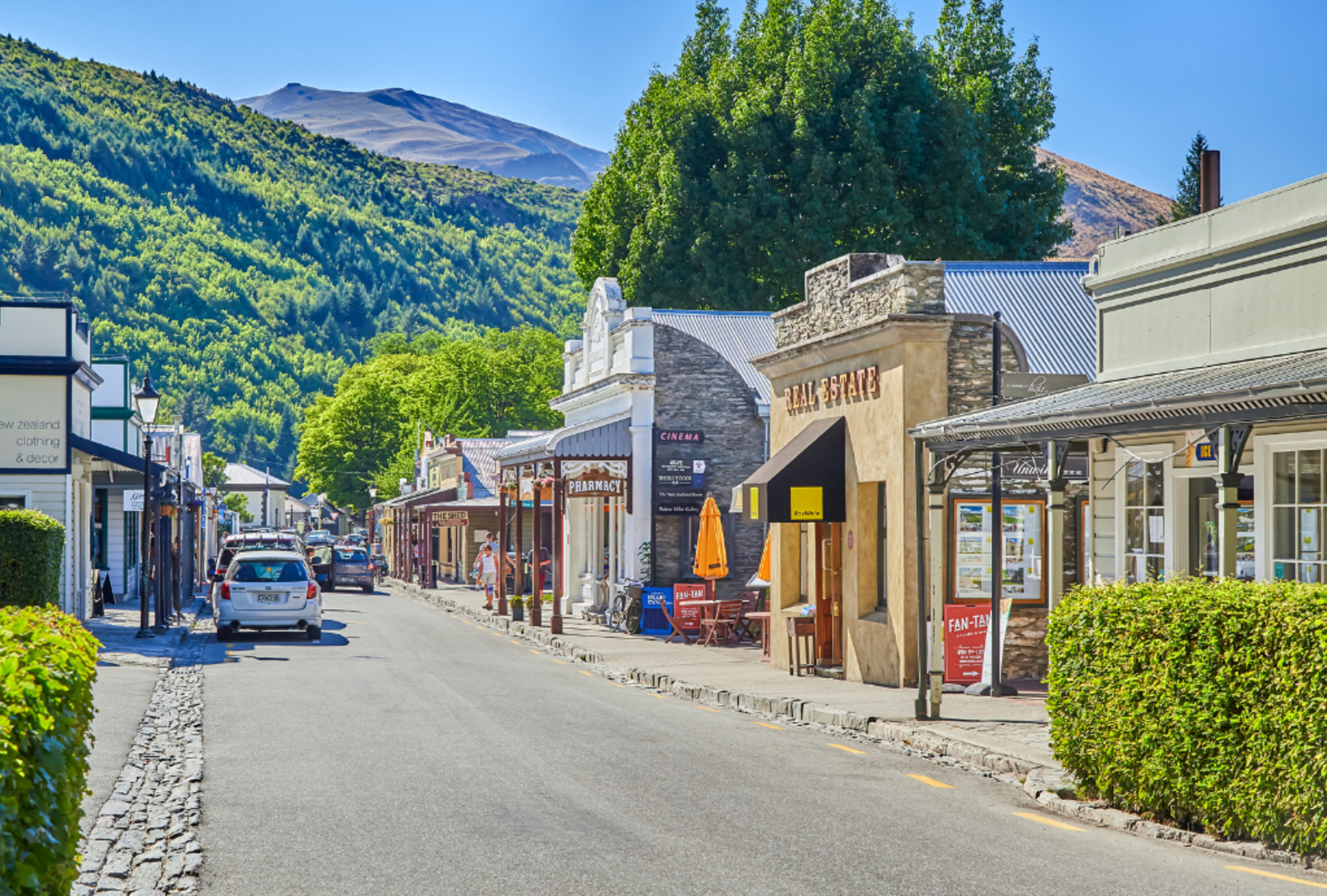 Victorian style shopfronts line Buckingham Street in Arrowtown near Queenstown