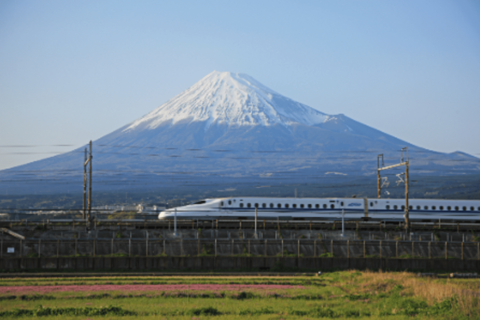 white japan rail train travelling in front of mount fuji