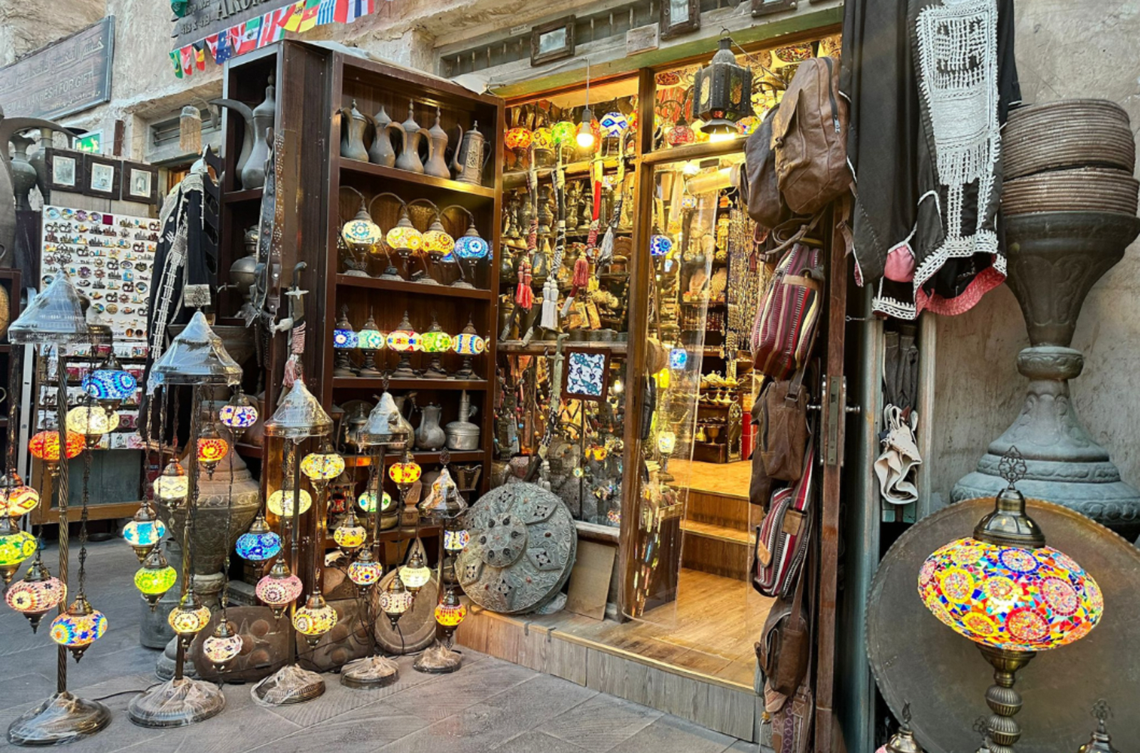 Traditional market selling colourful lanterns and other antiques in Souq Waqif marketplace